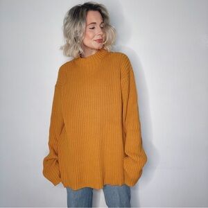 VINTAGE Oversized Slouchy Mustard Gold Turtleneck Sweater